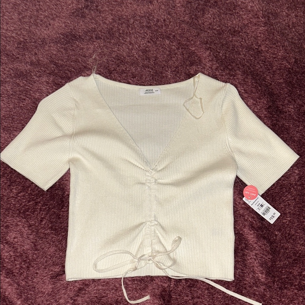 Ardene Cream Tie-Front Crop Top